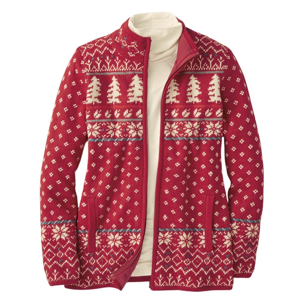Coldwater Creek Fair Isle Sweater Jacket Nordic Lined Zip Cottagecore Apres Ski